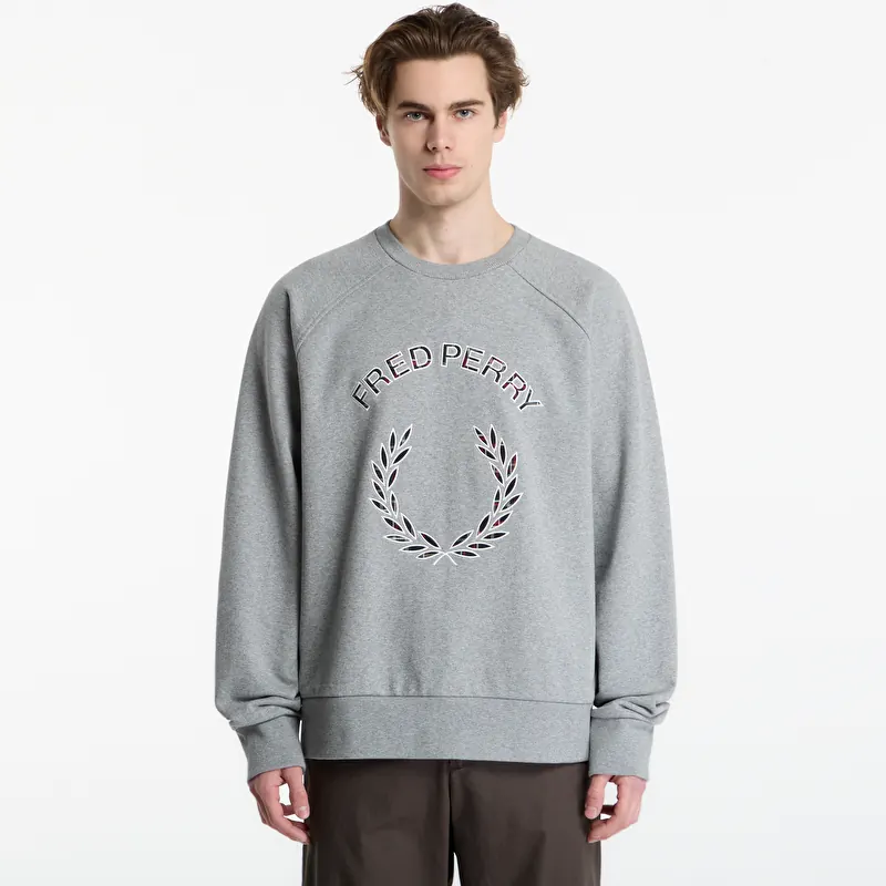 FRED PERRY Tartan Applique Sweatshirt Steel Marl