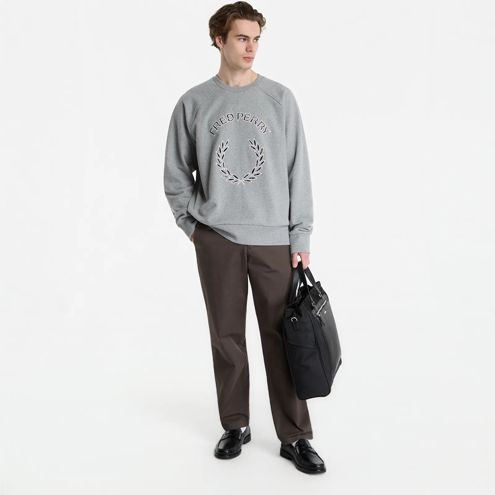 Толстовки та реглани FRED PERRY Tartan Applique Sweatshirt Steel Marl