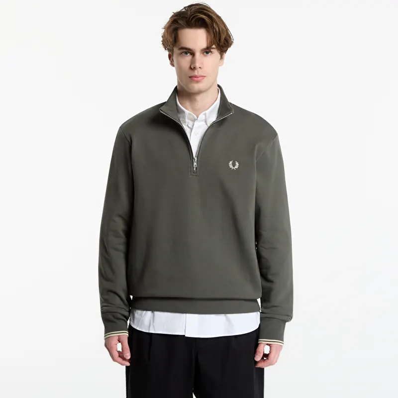 Sweatshirt FRED PERRY Half Zip Sweatshirt Field  Green/ Oat Meal