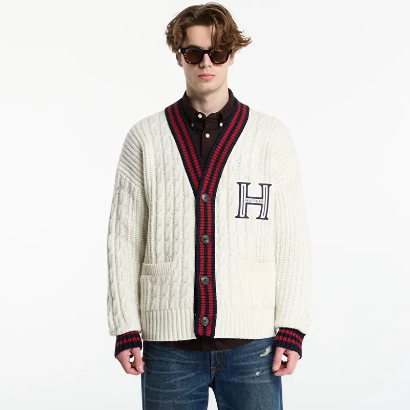 Tommy Hilfiger Cable Letterman Cardigan Ivory Petal
