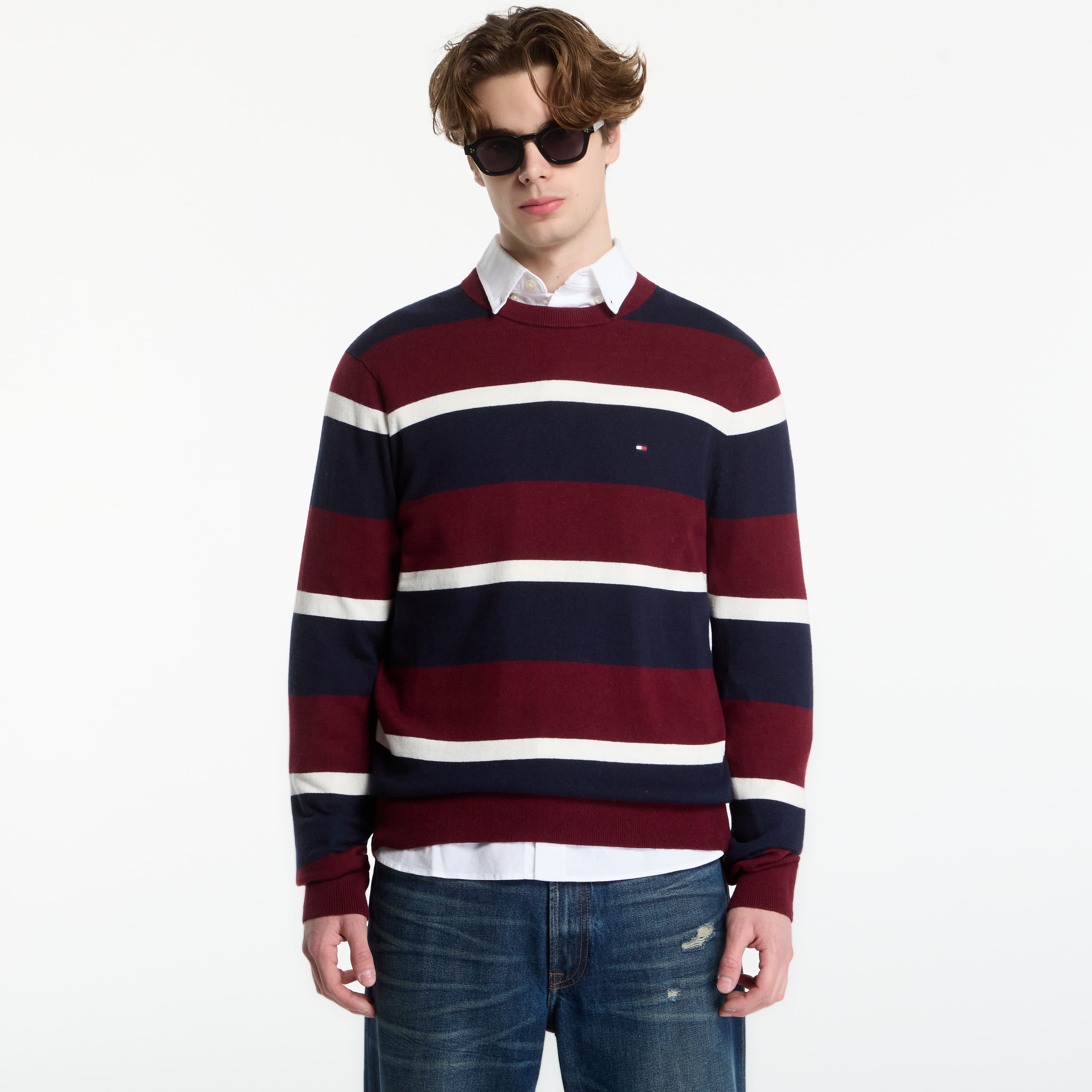 Пуловер Tommy Hilfiger Pima Organic Cotton Cashmere Crew Neck Burgundy/ Navy Blue/ Ivory Petal L