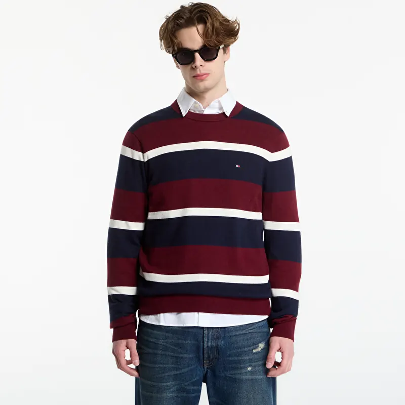 Tommy Hilfiger Pima Organic Cotton Cashmere Crew Neck Burgundy/ Navy Blue/ Ivory Petal