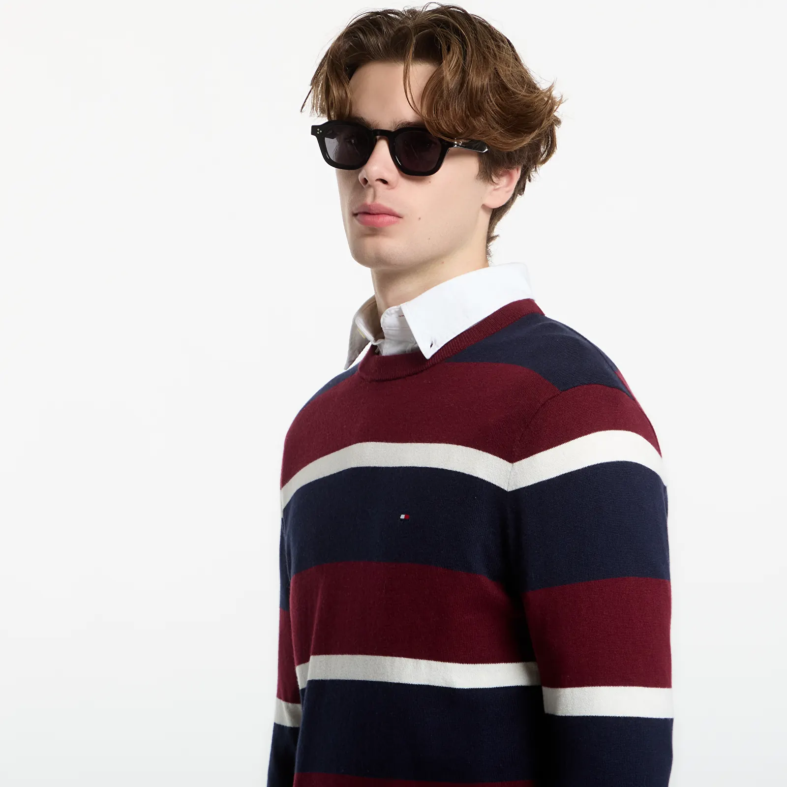 Sweaters Tommy Hilfiger Pima Organic Cotton Cashmere Crew Neck Burgundy/ Navy Blue/ Ivory Petal