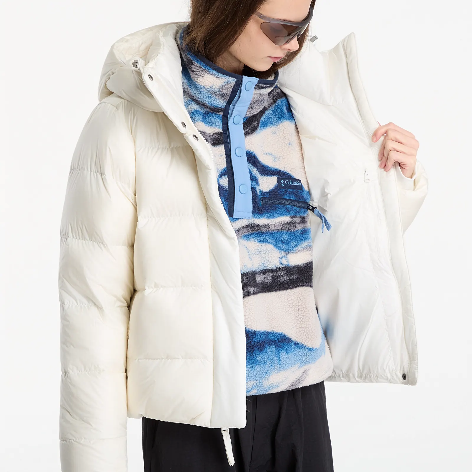 Dámske bundy Columbia Amaze Puff™ Hooded Jacket Sea Salt Pearl Shine