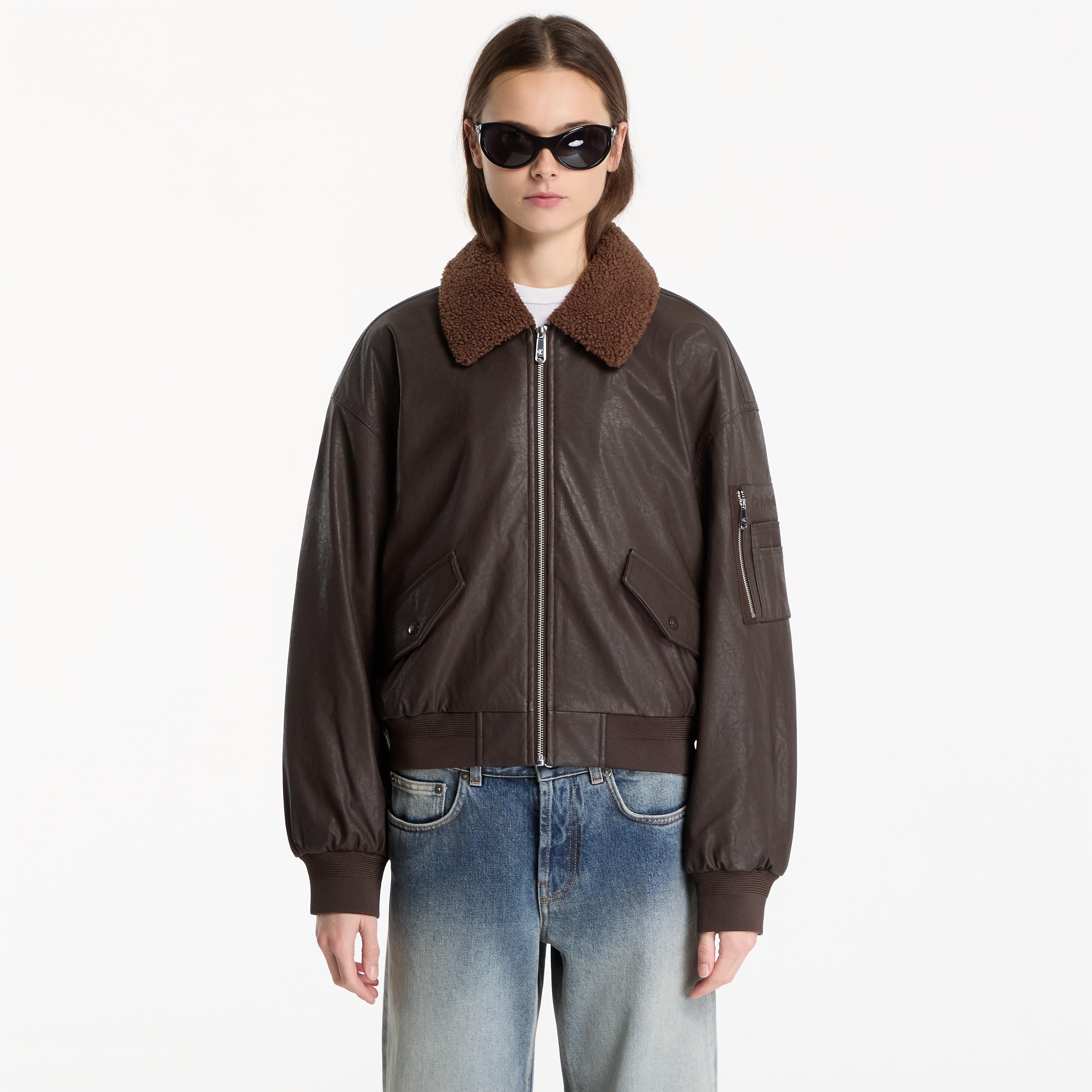 Яке Calvin Klein Jeans Faux Leather Padded Dark Coffee M