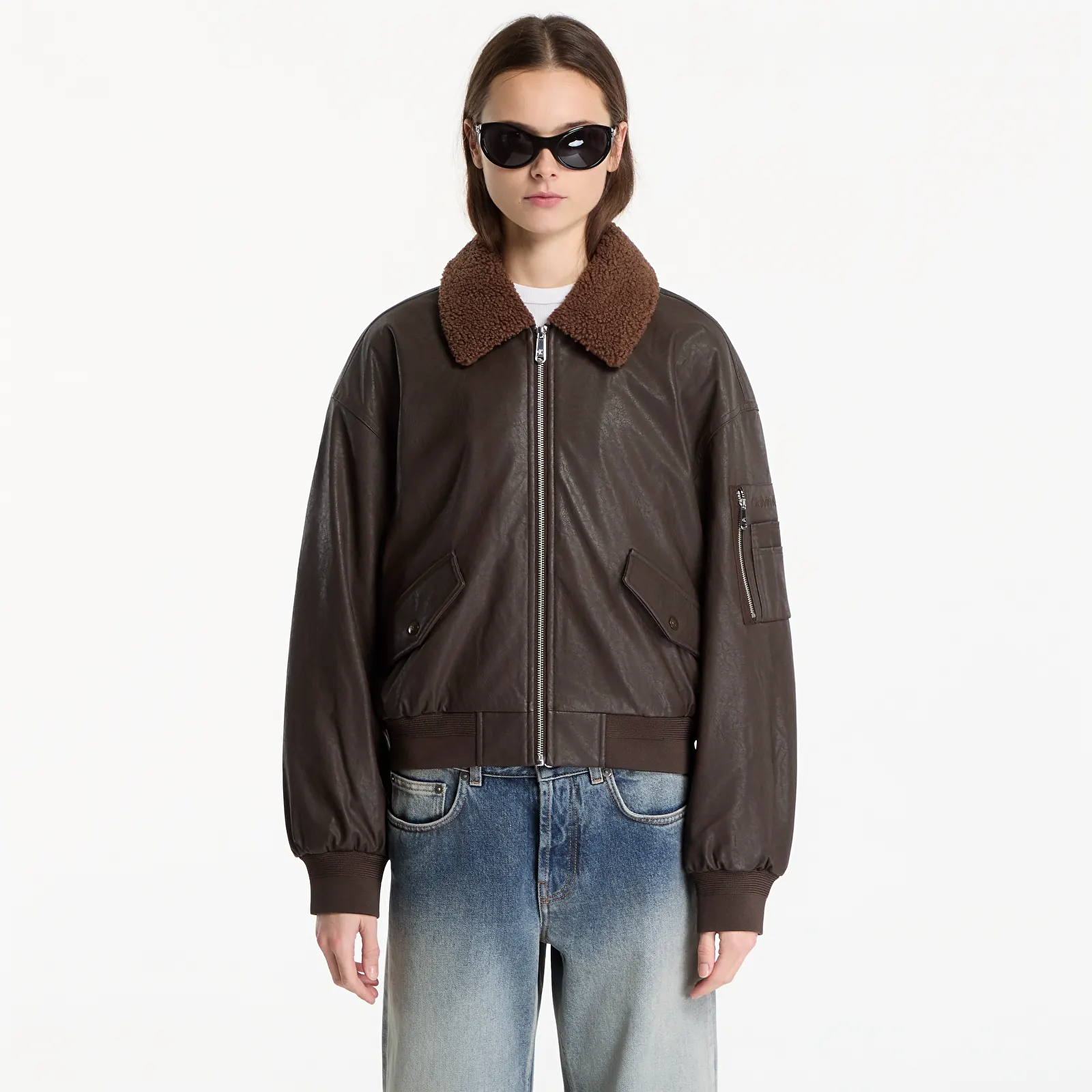Дамски якета Calvin Klein Jeans Faux Leather Padded Dark Coffee