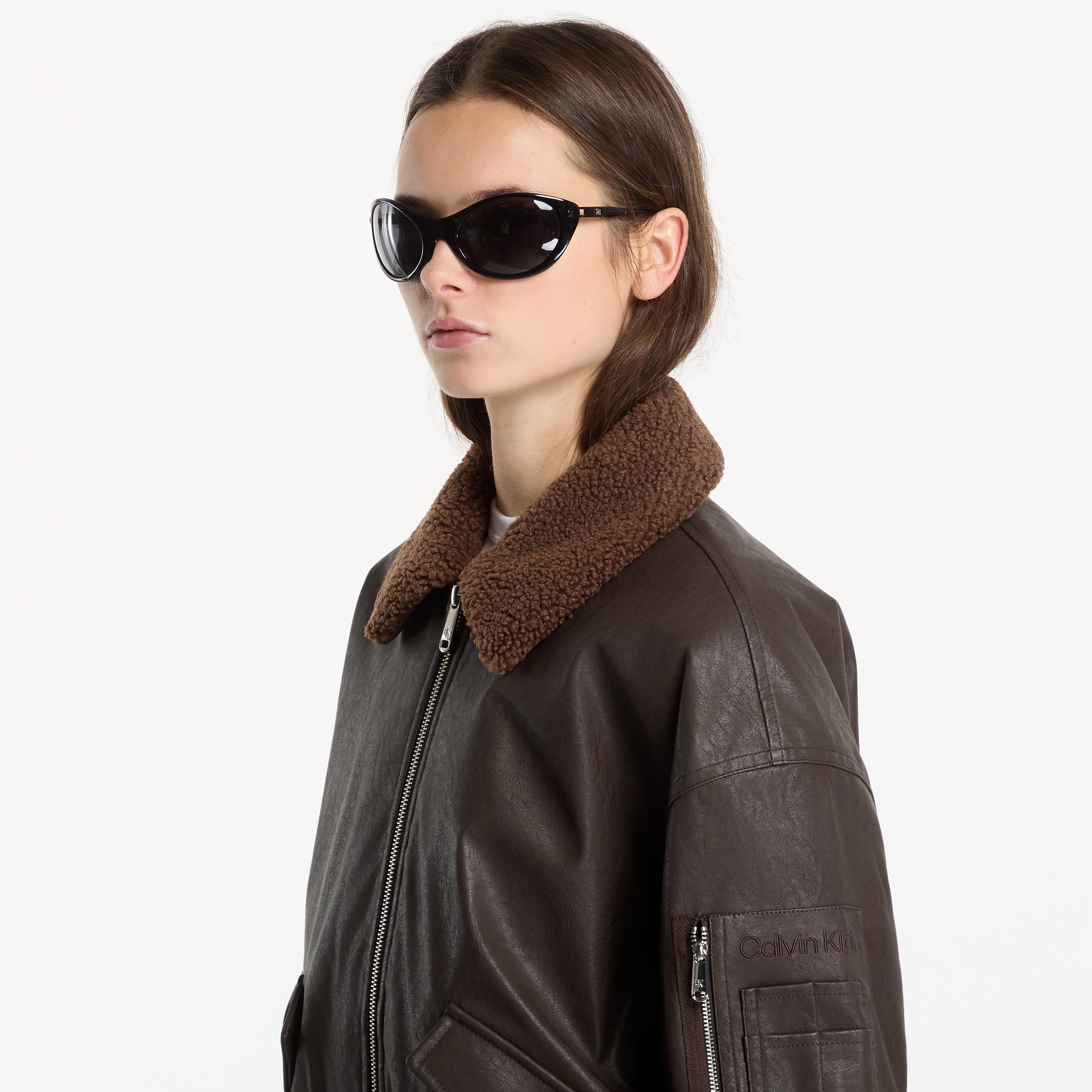 Μπουφάν Calvin Klein Jeans Faux Leather Padded Dark Coffee M