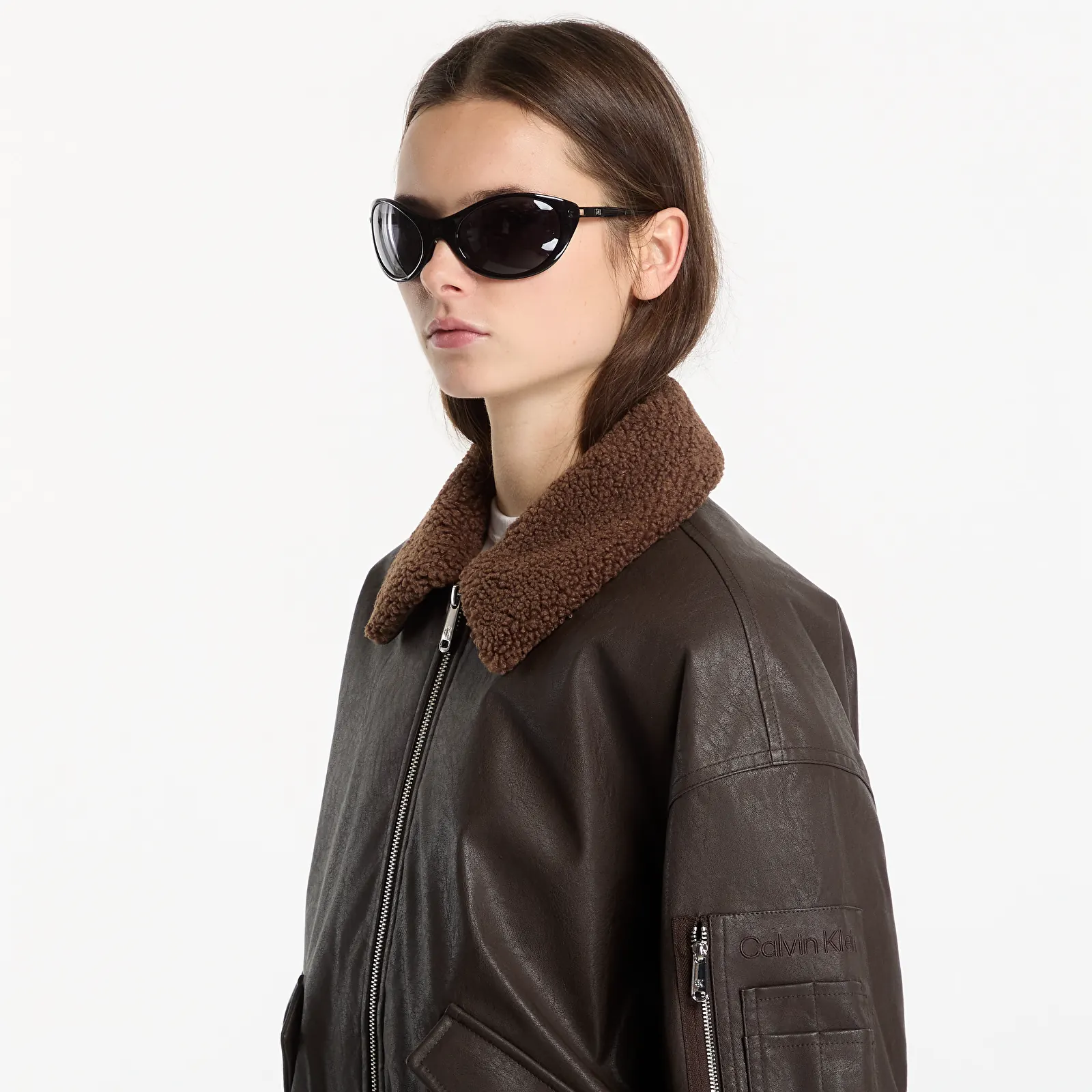 Дамски якета Calvin Klein Jeans Faux Leather Padded Dark Coffee
