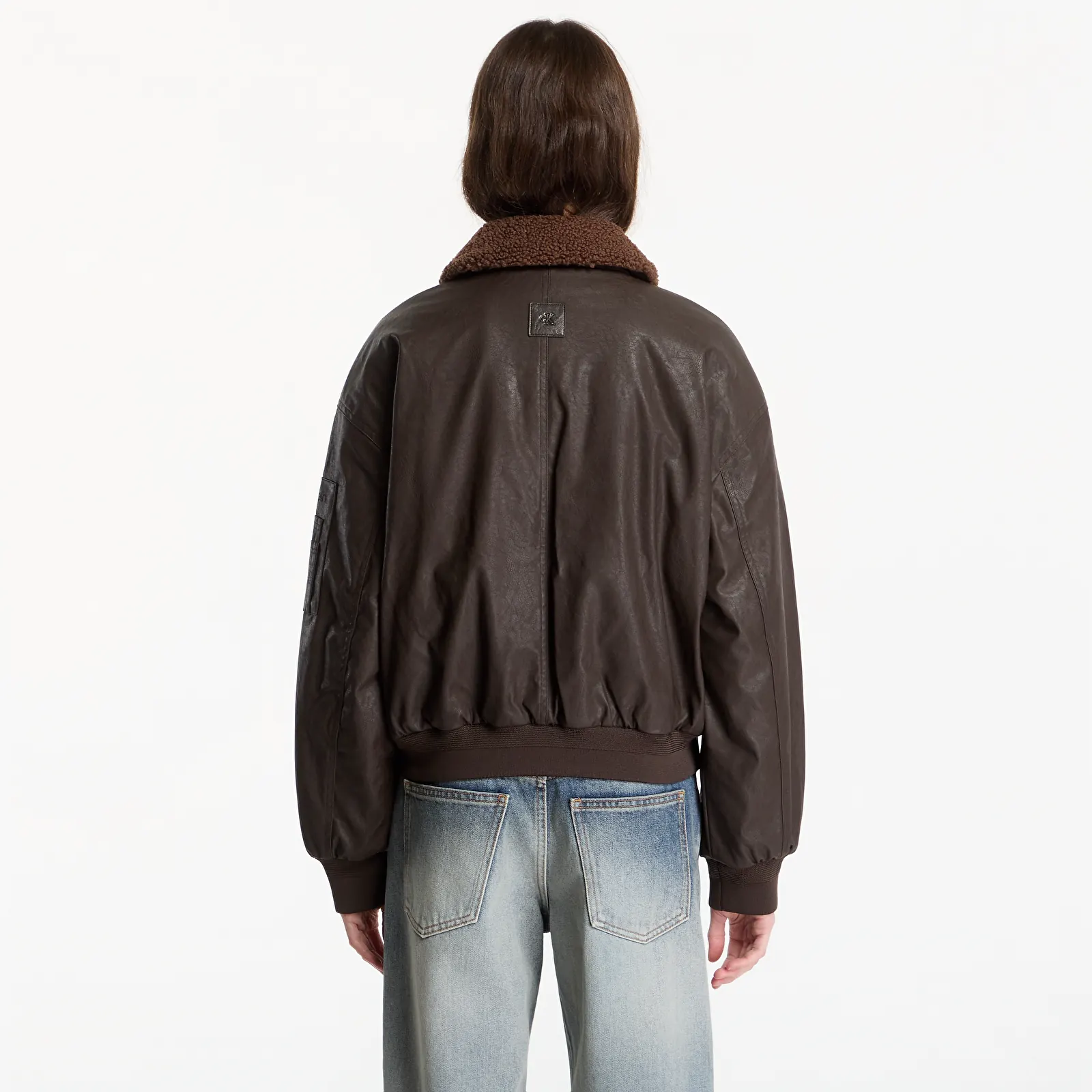 Дамски якета Calvin Klein Jeans Faux Leather Padded Dark Coffee
