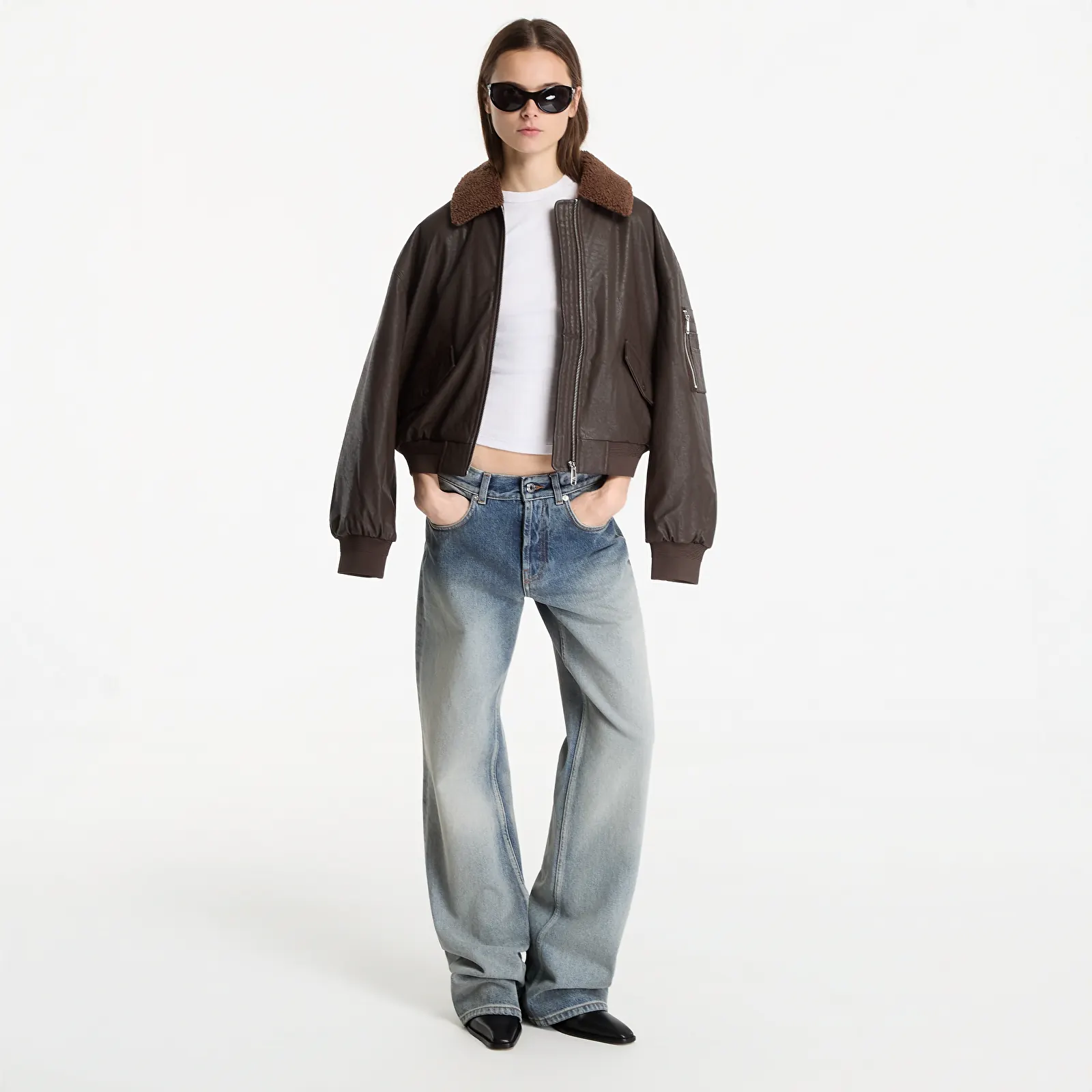 Дамски якета Calvin Klein Jeans Faux Leather Padded Dark Coffee