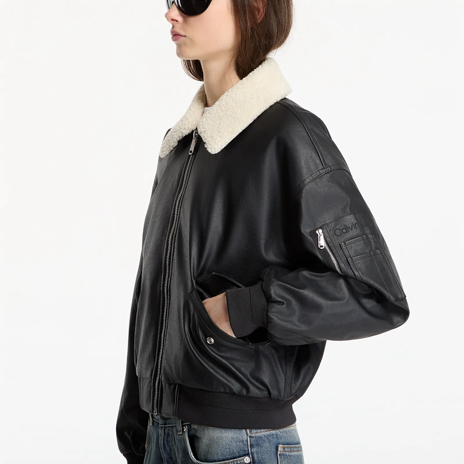Vestes pour femmes Calvin Klein Jeans Faux Leather Padded Black