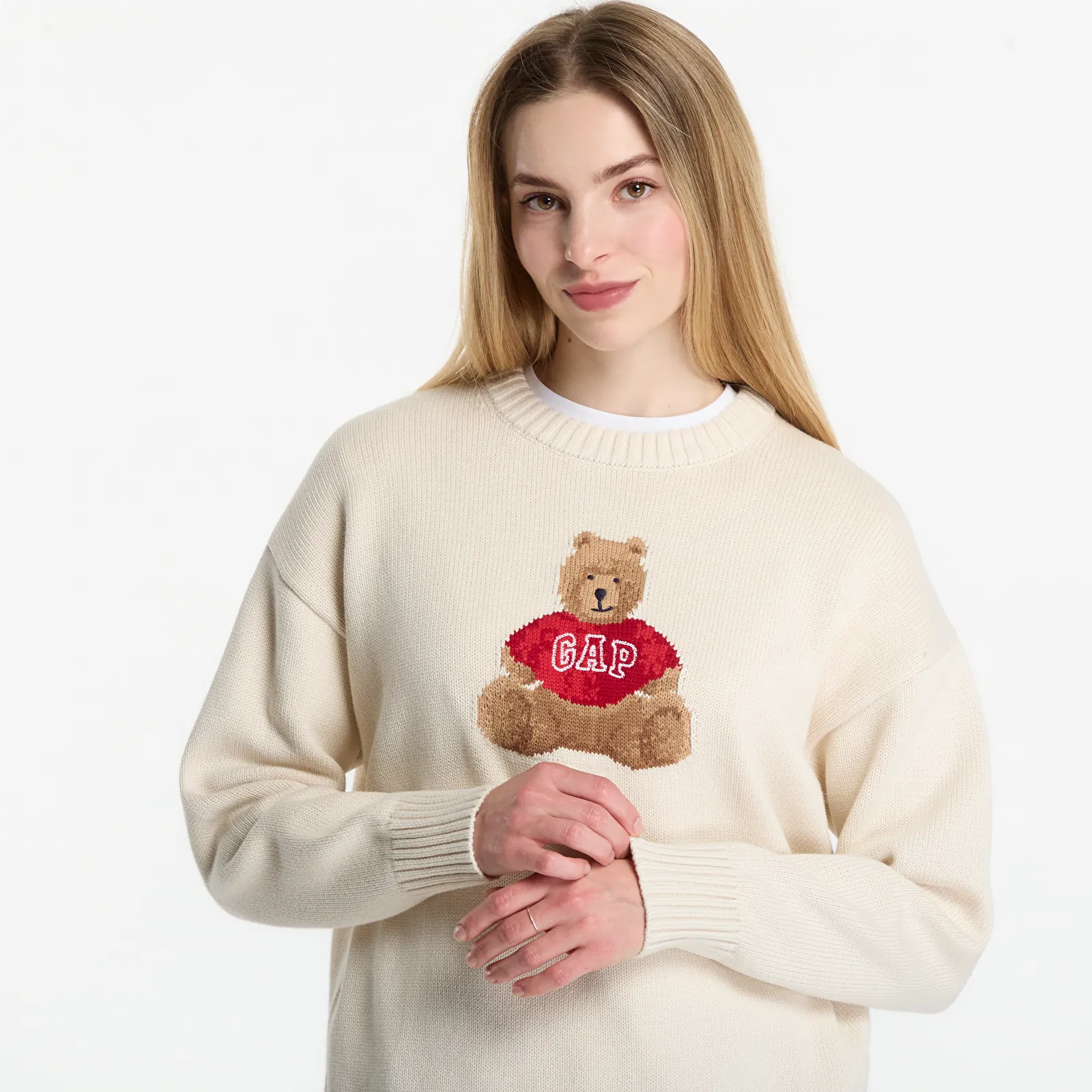 Дамски пуловери GAP Oversized Cotton Brannan Bear Sweater Beige