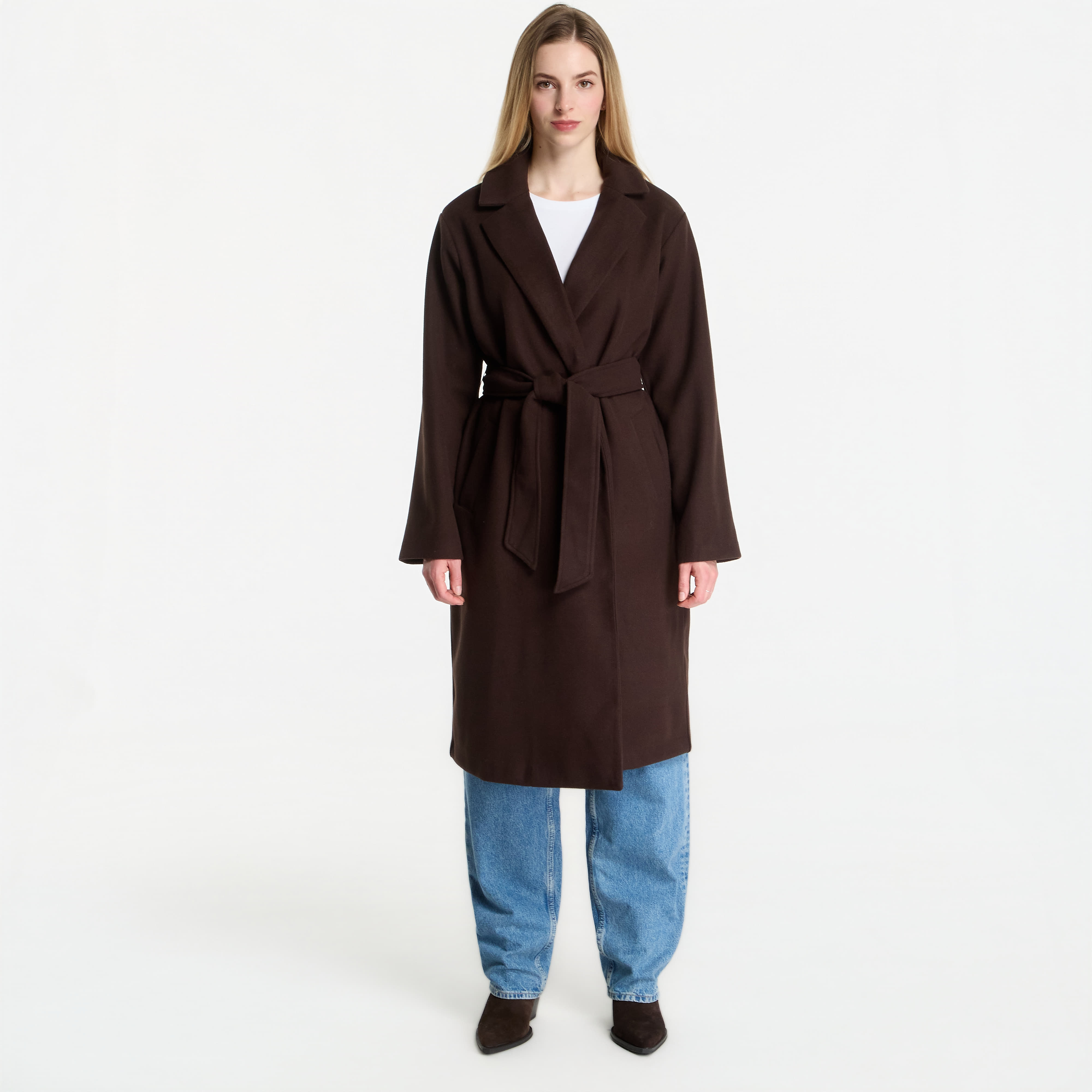 Палто GAP Tie-Waist Coat Brown L