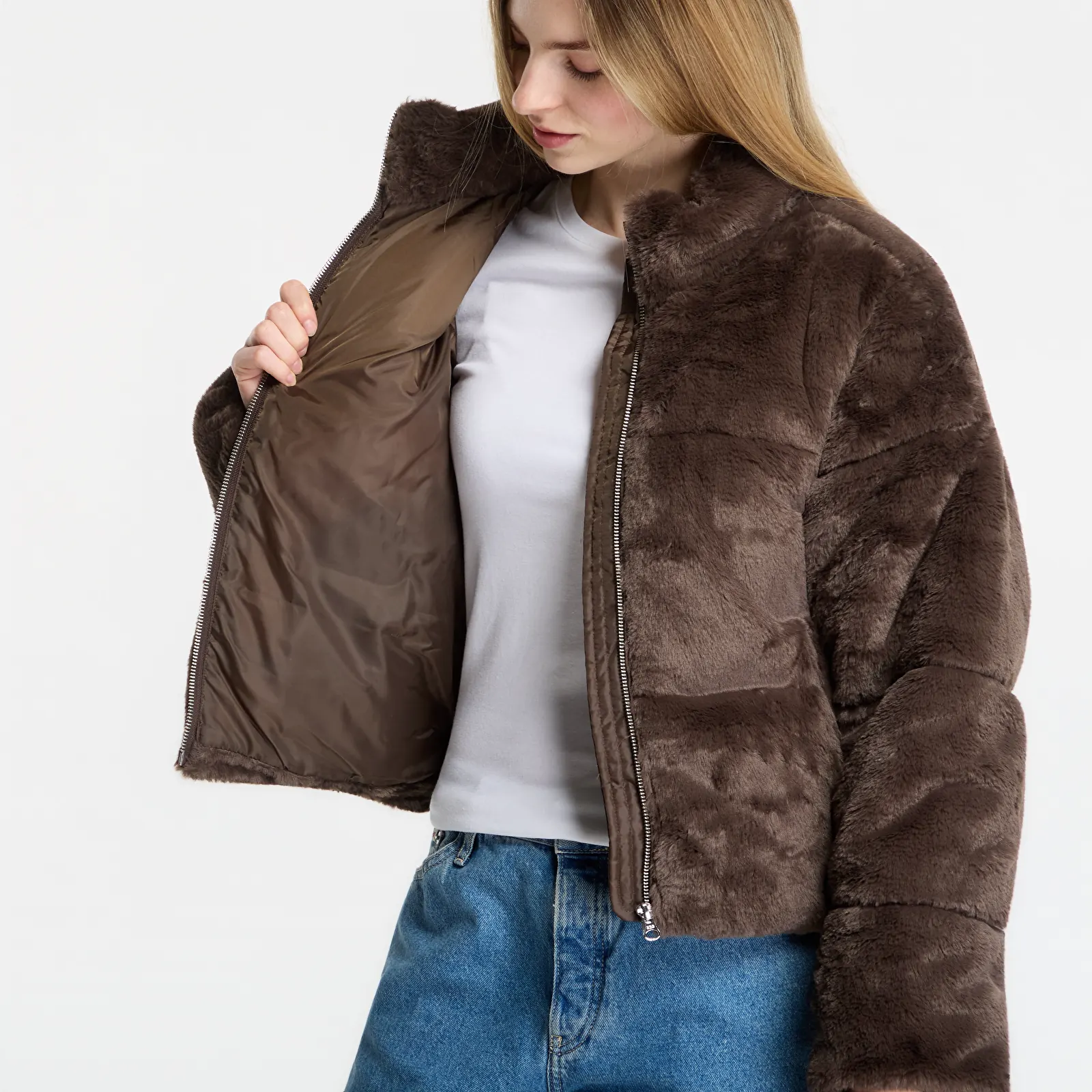 Jacken Urban Classics Short Faux Fur Puffer Jacket Brown