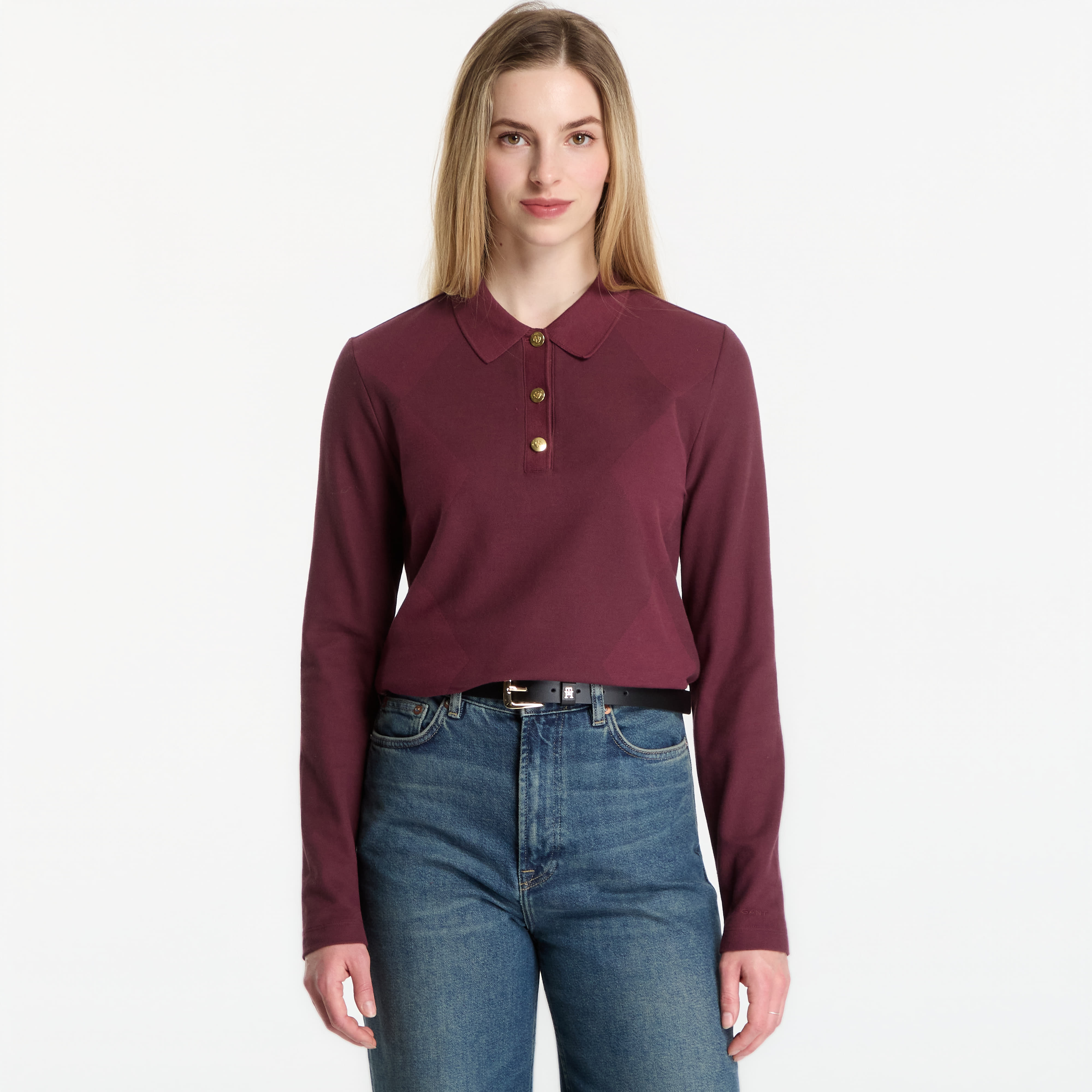 Tričko Gant Argyle Ls Polo Darkened Wine