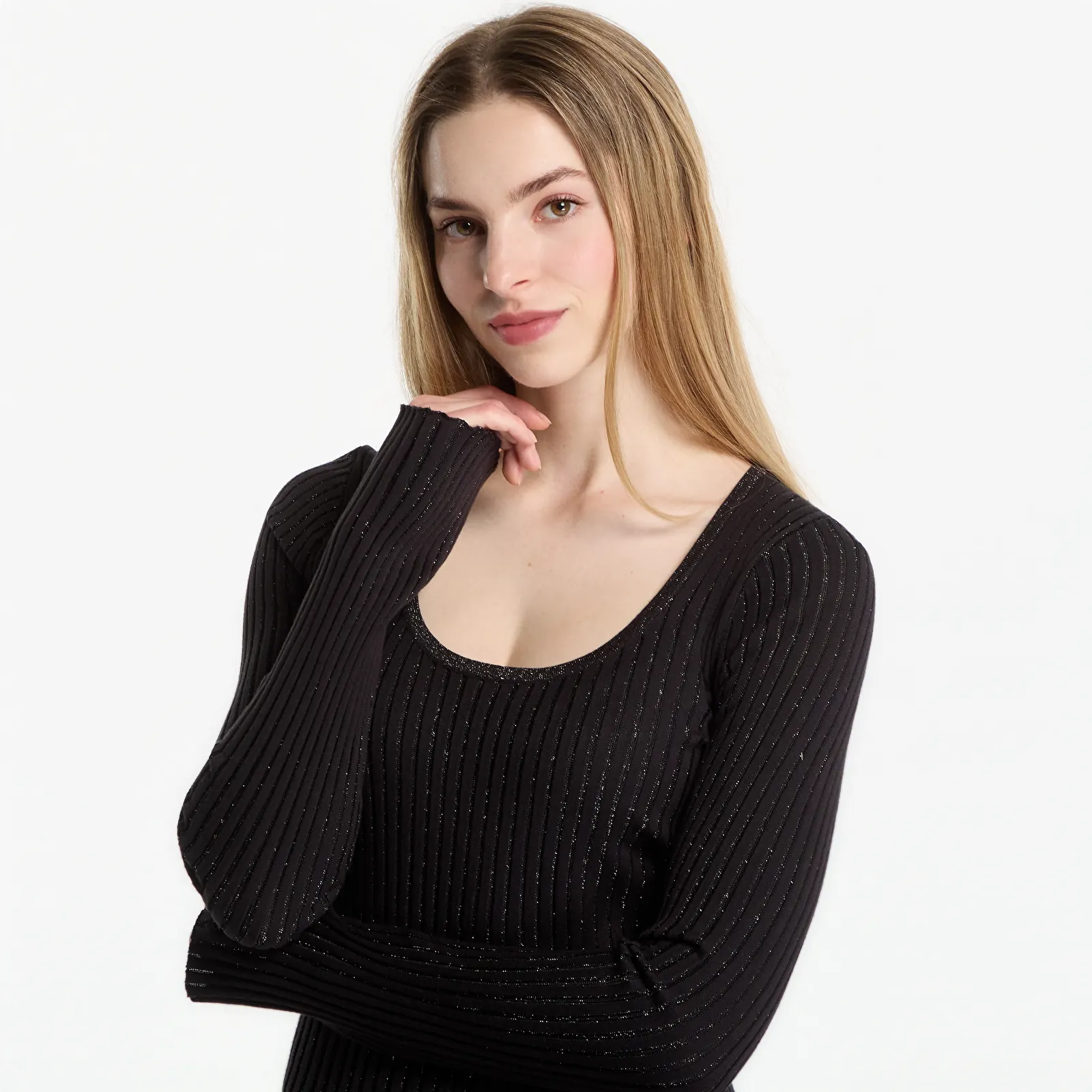 Women's T-shirts Calvin Klein Viscose Shine Ls Top Black