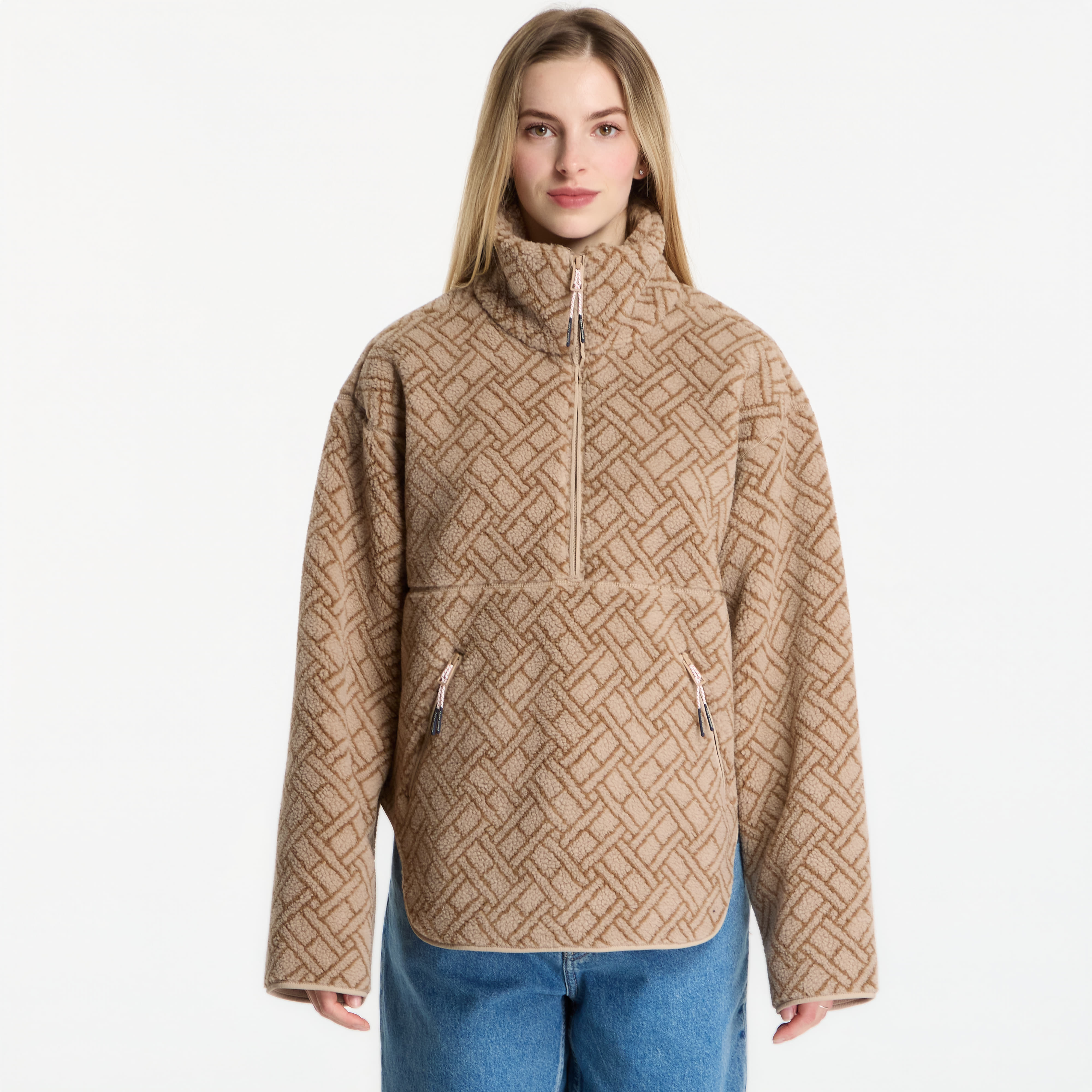 Яке Tommy Hilfiger Teddy Half Zip Jacket Beige Monogram Flag L
