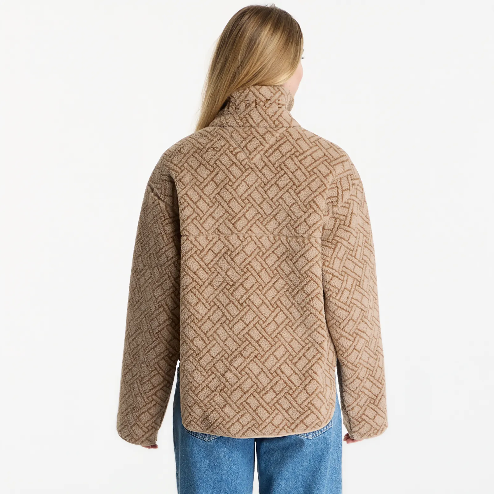 Bundy Tommy Hilfiger Teddy Half Zip Jacket Beige Monogram Flag