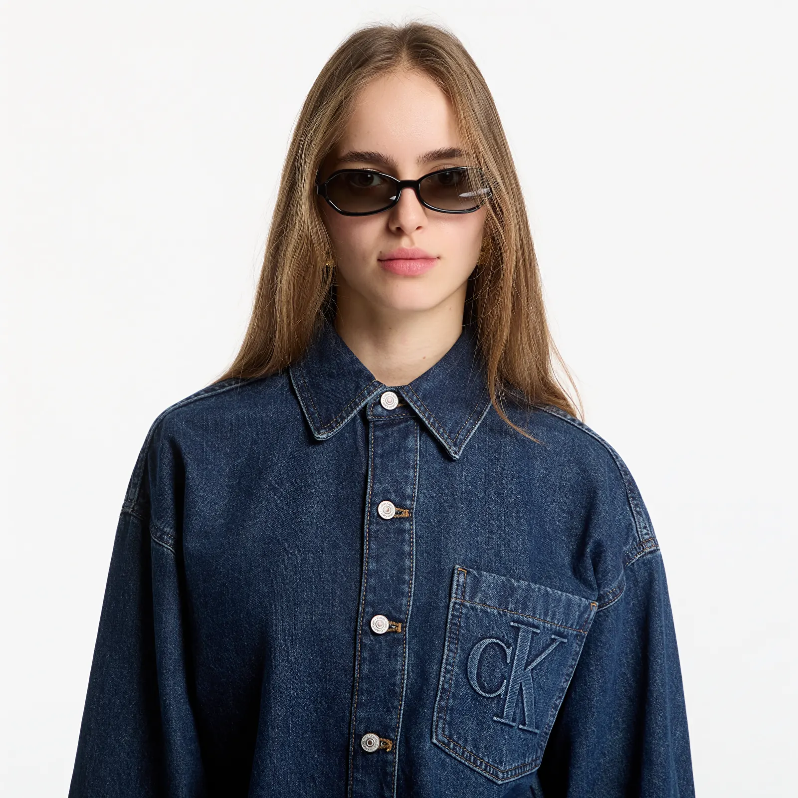 Дамски ризи Calvin Klein Jeans Branded Crop Ls Shir Blue