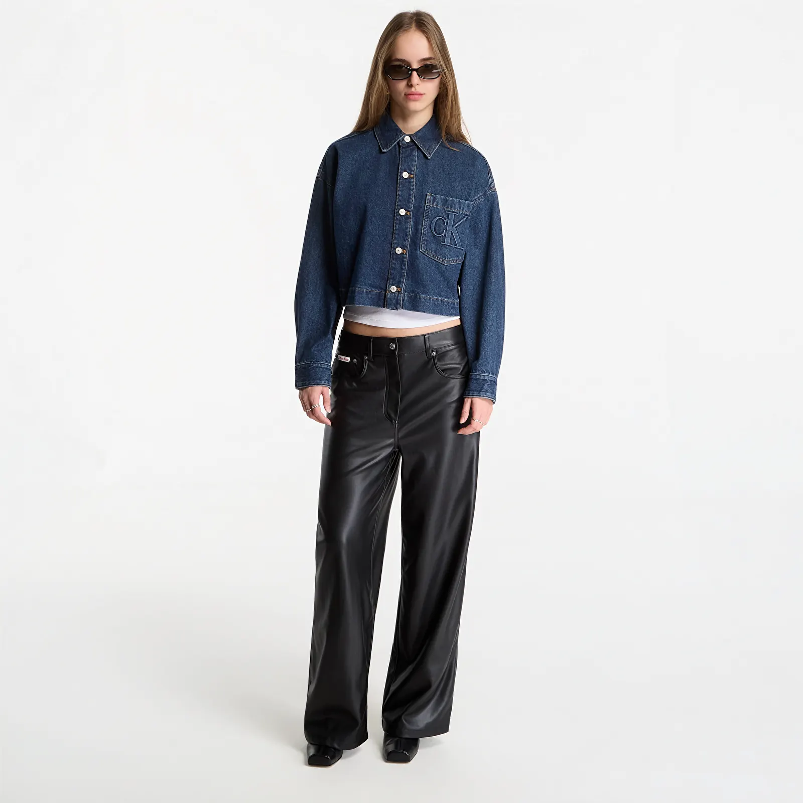 Дамски ризи Calvin Klein Jeans Branded Crop Ls Shir Blue