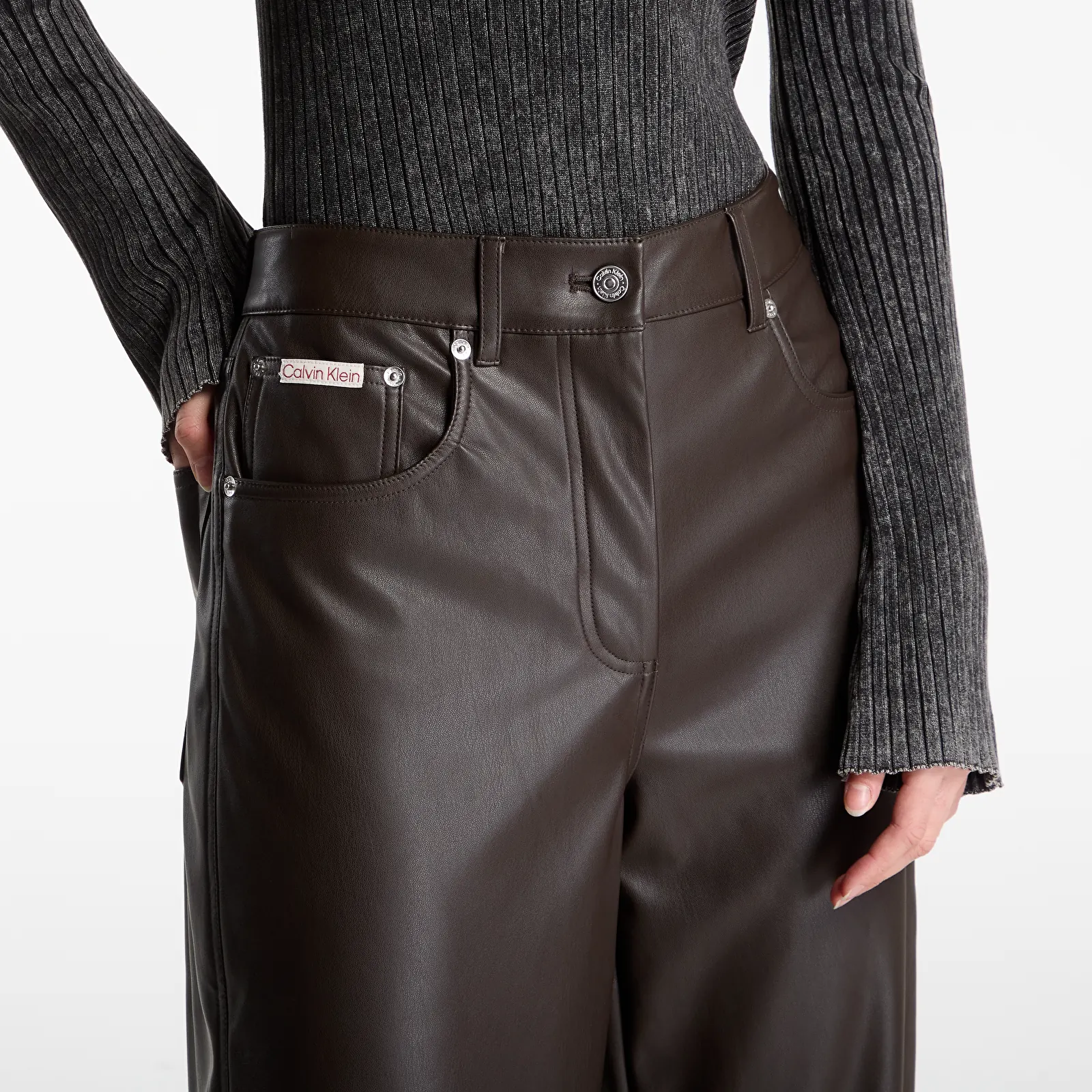 Pantalons femme Calvin Klein Jeans Faux Leather 5 Pkt P Dark Coffee