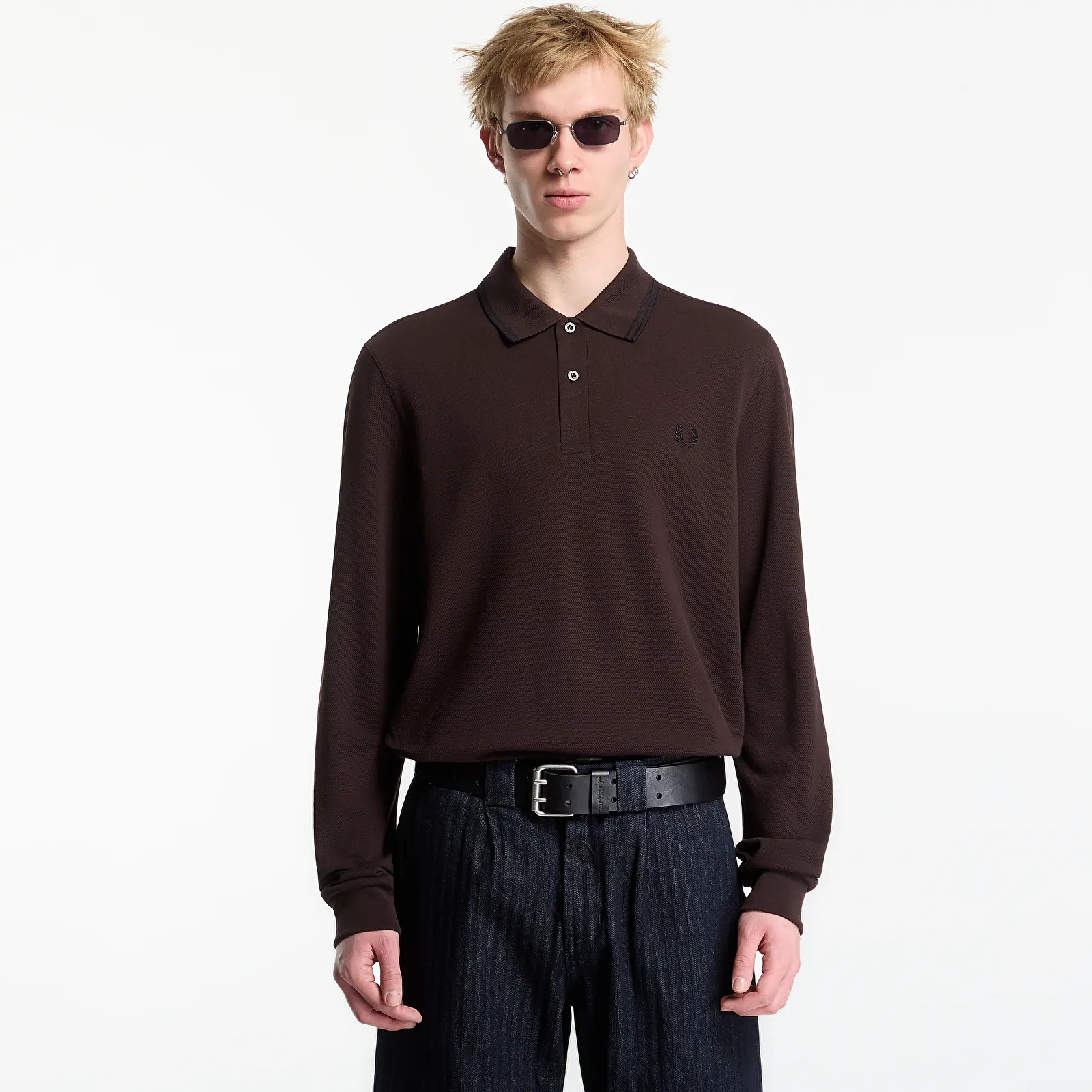 T-shirts homme FRED PERRY LS Twin Tipped FP Shirt Brown
