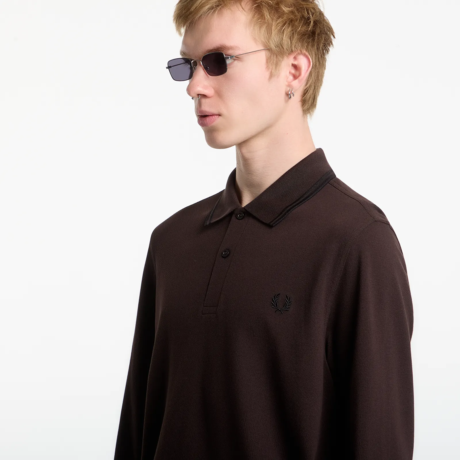 T-shirts homme FRED PERRY LS Twin Tipped FP Shirt Brown