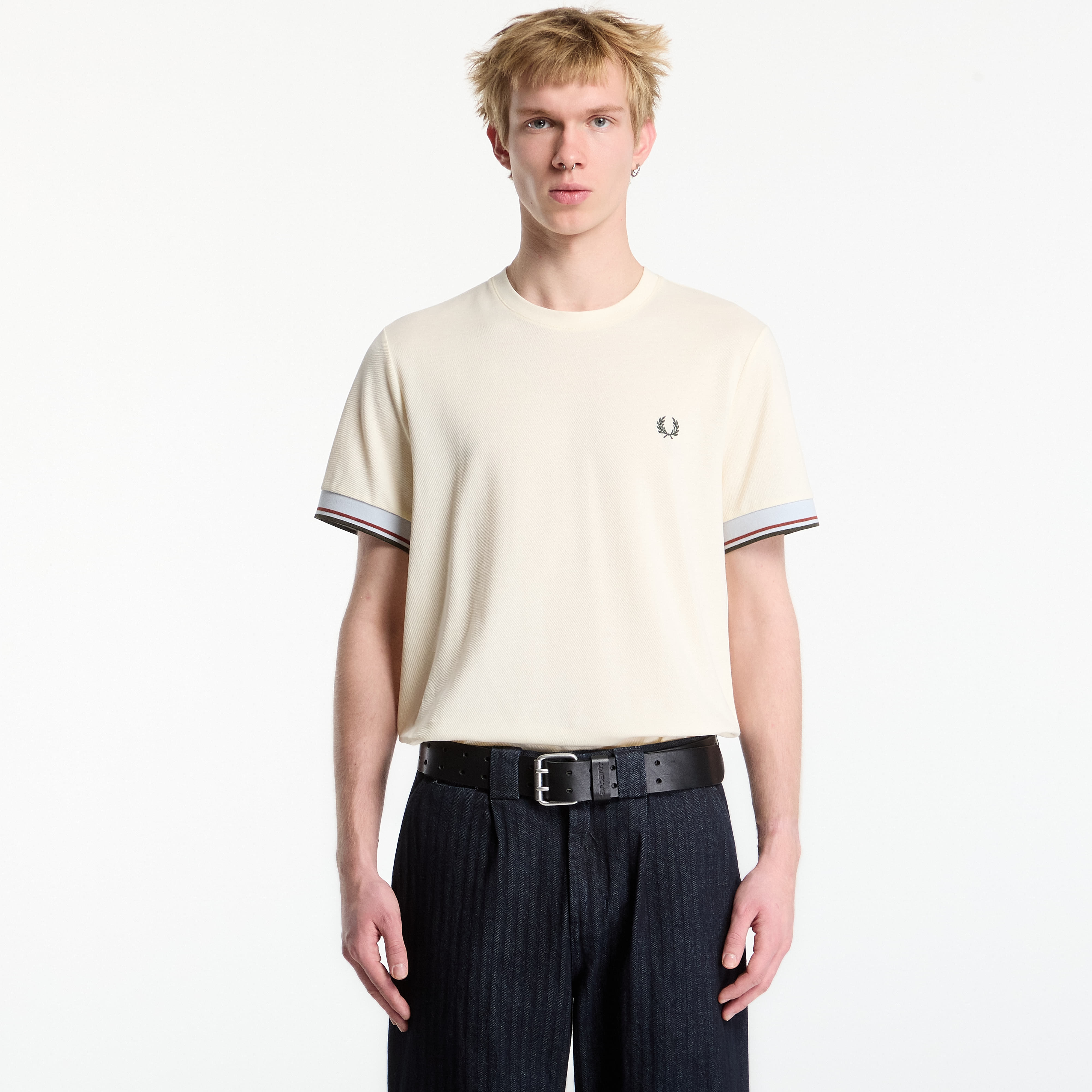 Тениска FRED PERRY Twin Tipped Cuff T-shirt Dusky Blue XXL