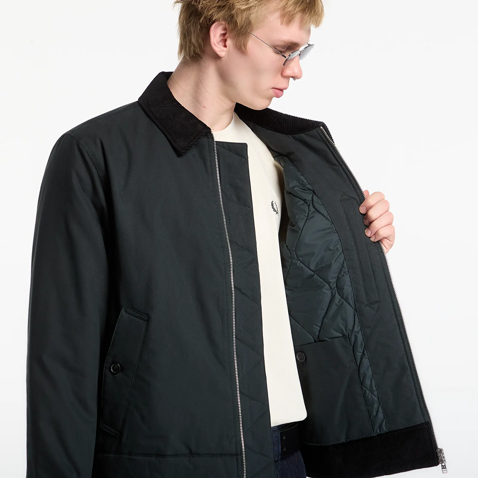 Pánské bundy FRED PERRY Cotton Caban Jacket Green