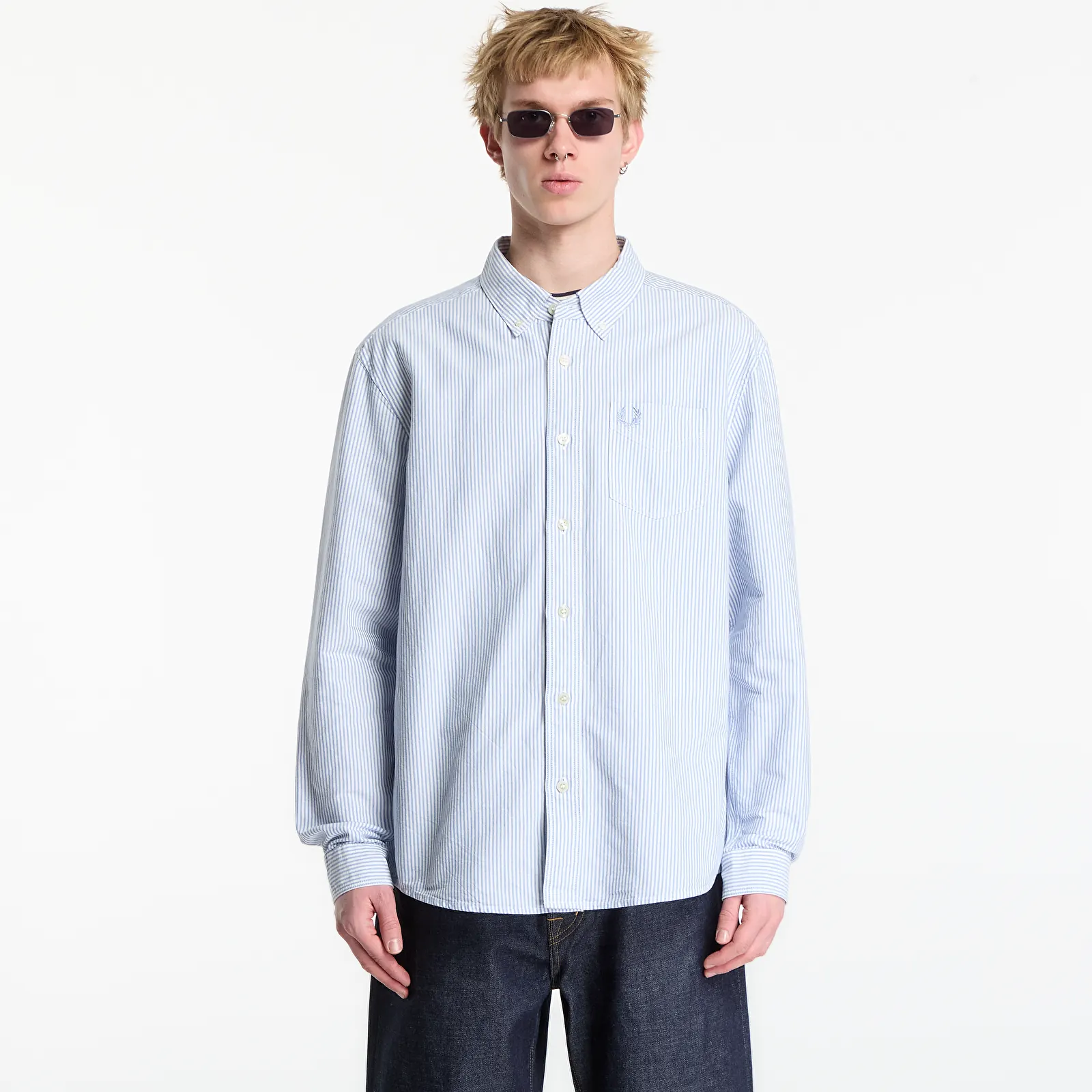 Skjortor för män FRED PERRY Relaxed Striped Oxford Shirt Light Smoke