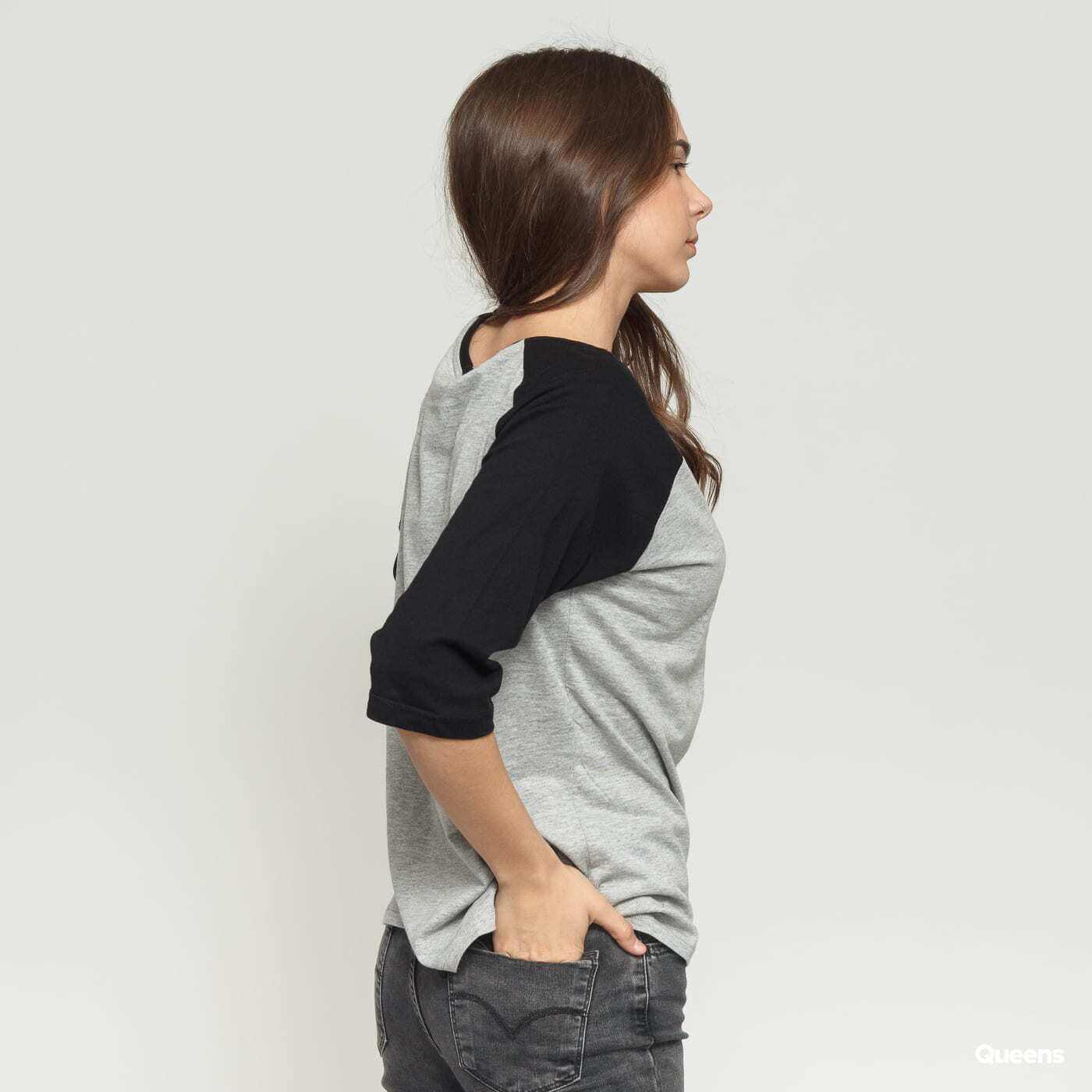 T-shirts Urban Classics Ladies 3/4 Contrast Raglan Grey/ Black | Queens