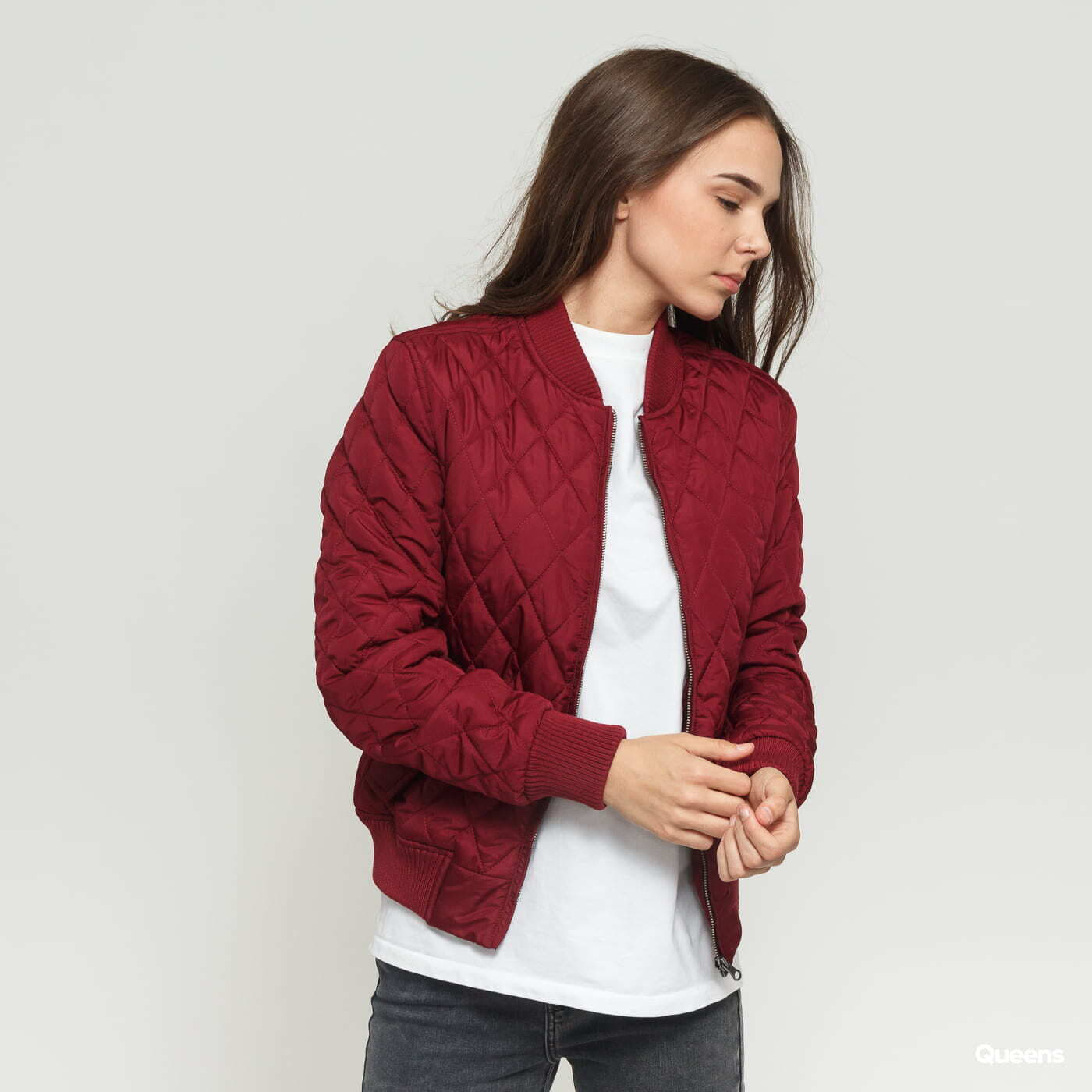 Jas Urban Classics Ladies Diamond Quilt Nylon Jacket Wine XS