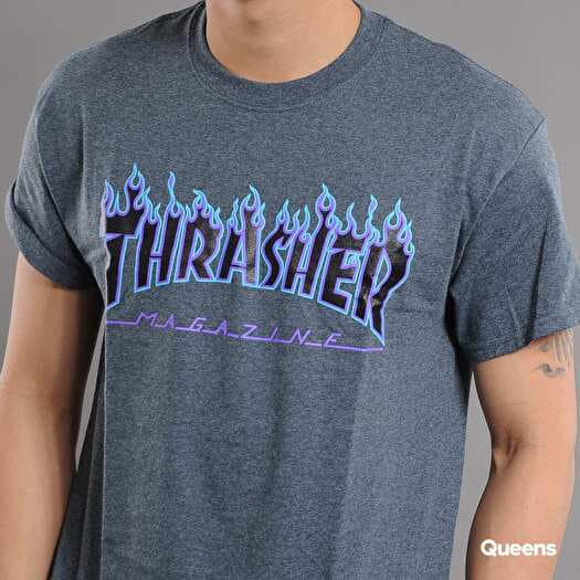 T shirts Thrasher Flame Logo melange tmav ed Queens