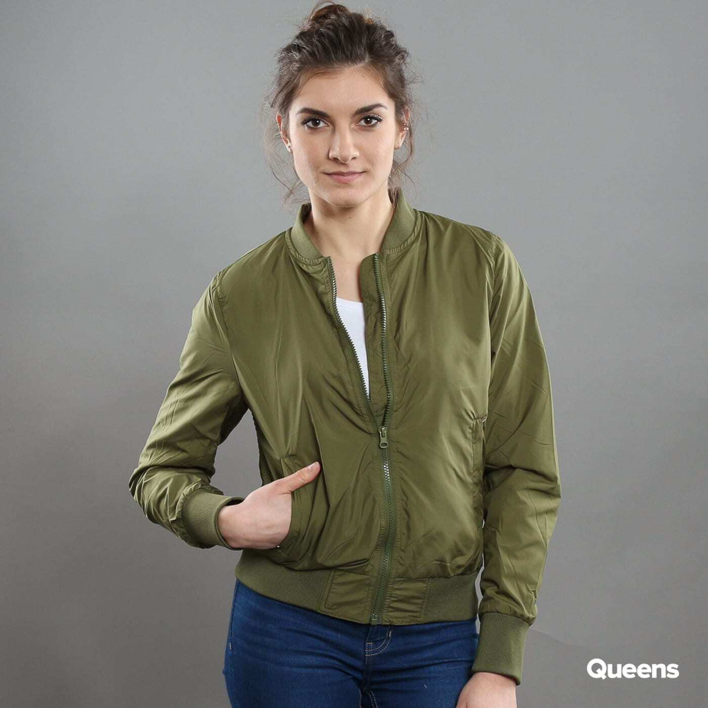 Jackets Urban Classics Ladies Light Bomber Jacket Olive | Queens